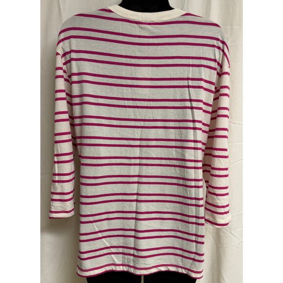 Banana Republic Women Top Blouse Size Medium Pink White Stripe 3/4 Roll Tab New - Picture 6 of 10